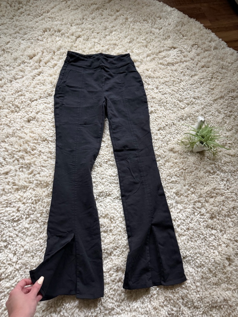 ALO Yoga Black Bootcut Flare Pants with Front Slits